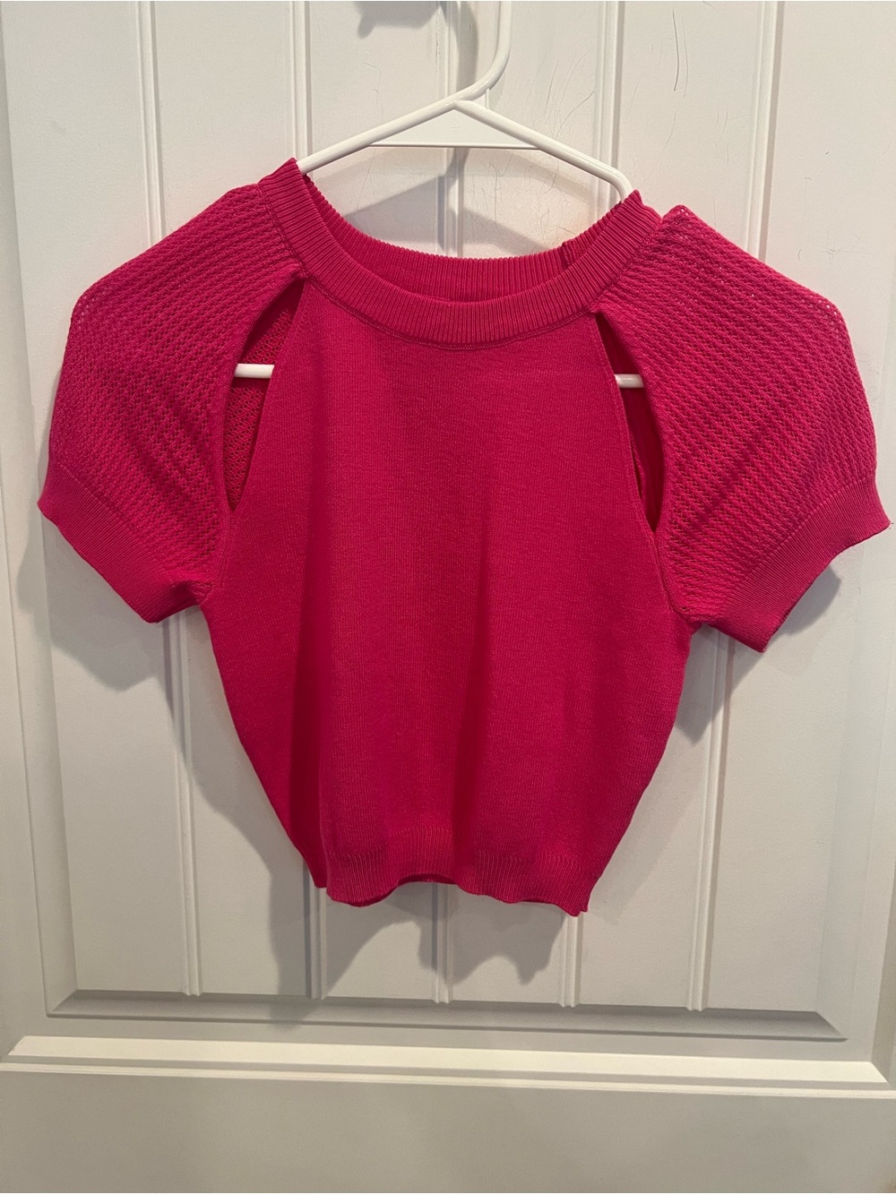Hot Pink Short-Sleeve Scoop Neck Sweater